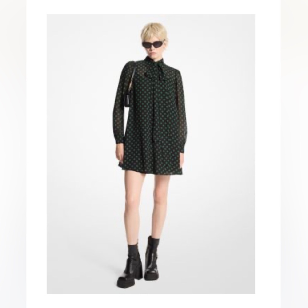 MICHAEL Michael Kors Navy and Green Bishop Sleeve Dress